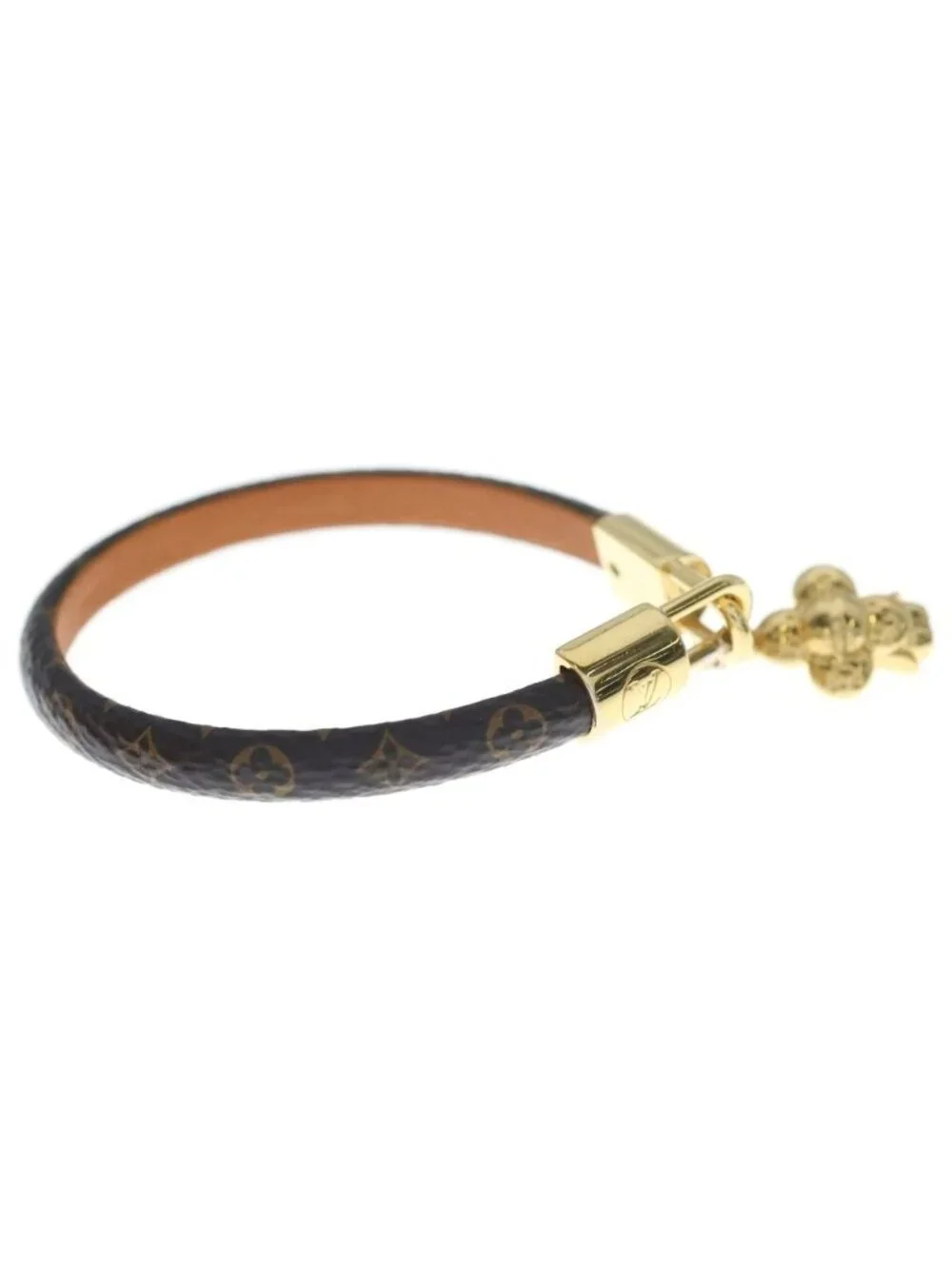 Louis Vuitton Monogram Vivienne Leather Bracelet Bangle Brown Gold